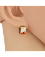 Gorgeous Gold Tone Huggie Earrings with Faux Ruby and Sparkling Crystals