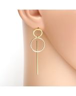 Stylish Gold Tone Designer Drop Earrings with Dangling Circles & Bar