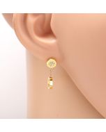 Trendy Gold Tone Designer Drop Earrings with Sparkling Crystals & Dangling Eternity Circles with Engraved Roman Numerals