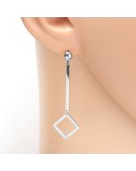 Contemporary Silver Tone Designer Drop Geometric Earrings with Dangling Accent