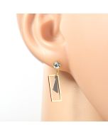 Stylish Gold Tone Designer Drop Earrings with SparklingStye Crystals & Black Gun-Metal Dangling Accent