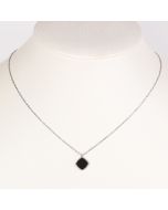 Contemporary Silver Tone Designer Necklace with Jet Black Faux Onyx Geometric Pendant