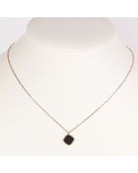 Contemporary Rose Gold Tone Designer Necklace with Jet Black Faux Onyx Geometric Pendant