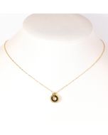 Trendy Gold Tone Designer Necklace with Jet Black Faux Onyx Circular Pendant Engraved with "FOREVER LOVE" 