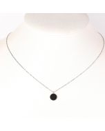 Contemporary Silver Tone Designer Necklace with Jet Black Faux Onyx Circular Geometric Pendant