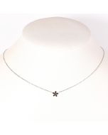 Contemporary Silver Tone Designer Necklace with Jet Black Faux Onyx Flower Pendant