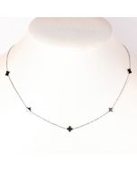 Designer Silver Tone Jet Black Faux Onyx Clover Necklace