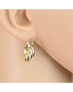 Stylish Twisted & Polished Small Tri-Color Silver, Gold & Rose Tone Hoop Earrings