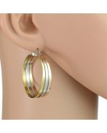 Trendy Polished Tri-Color Silver, Gold & Rose Tone Hoop Earrings (Everyday Casual)