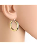 Contemporary Polished Tri-Color Silver, Gold & Rose Tone Hoop Earrings