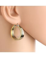 Contemporary Smooth & Sleek Polished Tri-Color Silver, Gold & Rose Tone Hoop Earrings