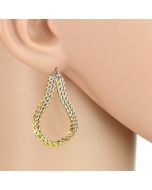 Contemporary Polished Twisted & Inter-Woven Tri-Color Silver, Gold & Rose Tone Hoop Earrings