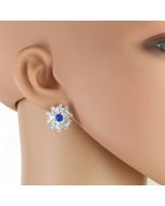 Timeless Silver (White Gold Tone) Faux Sapphire Earrings with Dazzling Sparkling Crystals (Sapphire Blue)