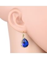 Stunning Pear Shaped Faux Sapphire Earrings with Dazzling Sparkling Crystals