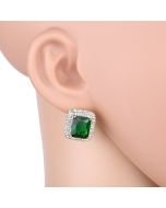Brilliant Princess Cut Faux Emerald Earrings with Dazzling Sparkling Crystals