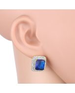Brilliant Princess Cut Faux Sapphire Earrings with Dazzling Sparkling Crystals