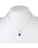 Brilliant Pear Shaped Faux Sapphire Pendant with Dazzling Sparkling Crystals