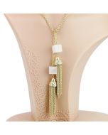 Gold Tone Necklace with Stylish Tassels & Faux Pink Quartz (Gold/Pink)