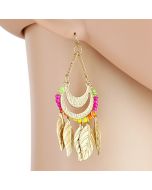 Boho Inspired Gold Tone Earrings with Colorful Beads (Gold Leaf)