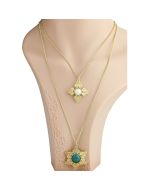 Designer Inspired Gold Tone Necklace with Faux Jade & Pearl (Gold/Jade)