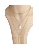 Distinctive Multi-Strand Gold Tone Necklace with Agglomerated Stone & Sparkling Crystals (Gold/White)