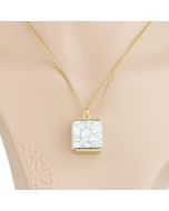 Designer Inspired Gold Tone Necklace with White Faux Marble Pendant (Gold/ White Marble)