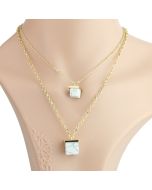 Stylish Gold Tone Necklace with Trendy Faux White Marble Cubes
