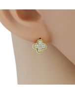 Delicate Gold Tone Designer Clover Earrings with Embedded Sparkling Crystals (Gold Clover)