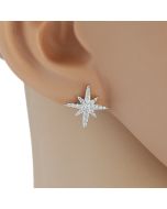 Delicate Silver Tone Designer Earrings with Embedded Sparkling Crystals (Silver Star)