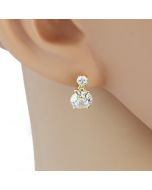 Striking Gold Tone Drop Earrings with Sparkling Faux White Sapphire and Star Embellishment