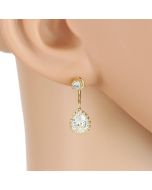 Striking Gold Tone Drop Earrings with Dazzling Faux Pear Shaped White Sapphire