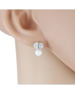 Eye Catching Silver Tone Faux Pearl Designer Earrings with Magnificent Sparkling Crystals (Pearl Dazzler)