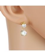 Striking Gold Tone Drop Earrings with Sparkling Faux White Sapphire