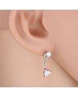Stylish Silver Tone Star Drop Earrings with Sparkling Faux White Sapphire