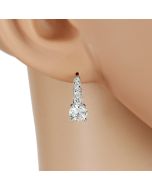 Spectacular Silver Tone Drop Earrings with Channel Set Graduated Sparkling Crystals & Brilliant Cut Faux White Sapphire