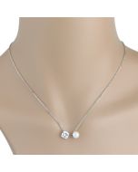  Contemporary Silver Tone Designer Necklace With a Faux White Cushion Cut Sapphire & Pearl Combination (Pearl 1)