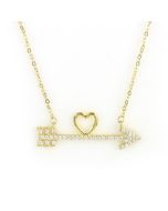 Romance Inspired Heart and Arrow Necklace in Gold Tone Setting with Sparkling Crystals (Heart & Arrow)