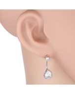 Striking Silver Tone Drop Earrings with Dazzling Faux Pear Shaped White Sapphire