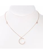 Contemporary Rose Gold Tone Designer Moon And Stars Necklace with Sparkling Crystals (Rose Crescent Moon)