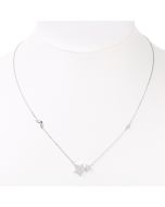 Delicate Silver (White Gold) Tone Star & Moon Necklace with Embedded Sparkling Crystals (Silver Stars)