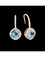 Designer Swiss Blue Topaz & Diamond Halo Earrings