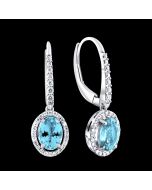  Designer  Swiss Blue Oval Topaz & Diamond Halo Dangle Earrings