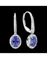 Designer Oval Tanzanite & Diamond Halo Dangle Earrings