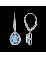 Designer Tear Drop Swiss Blue Topaz & Diamond Halo Dangle Earrings