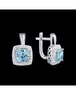 Stylish Designer Swiss Blue Topaz & Diamond Halo Earrings
