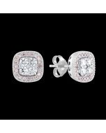 Custom Made Designer Diamond Earrings with a Dazzling Halo of Pink Sapphires