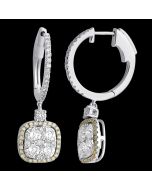Custom Made Designer Diamond Earrings with a Dazzling Halo of Yellow Diamonds
