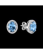  Designer  Swiss Blue Oval Topaz & Diamond Halo Stud Earrings
