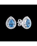 Designer Tear Drop Swiss Blue Topaz & Diamond Halo Stud Earrings