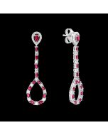 Exquisite Designer "Lover's Tear Drop" Diamond & Ruby Dangle Earrings